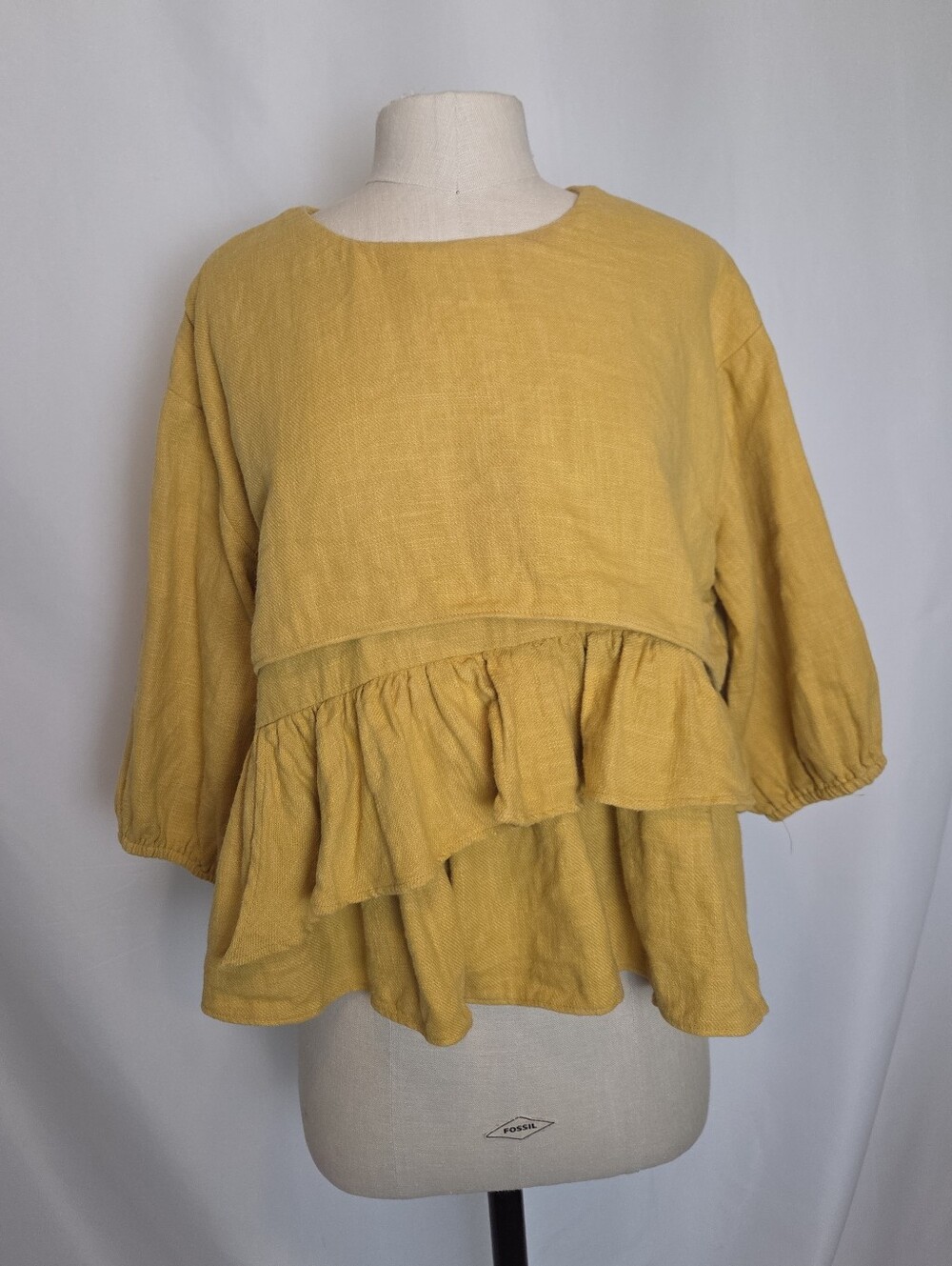 Mustard Yellow Linen Cotton Ruffle Top